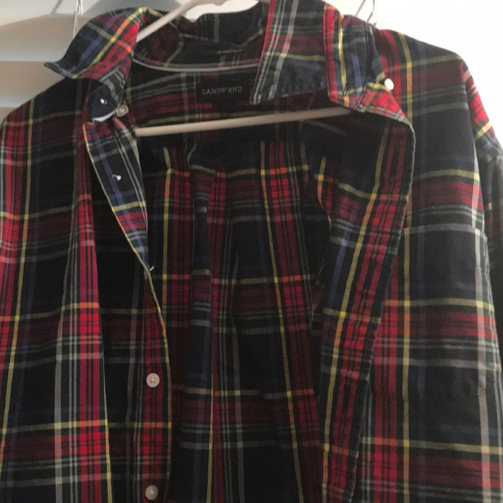 Land’s End plaid oxford button down